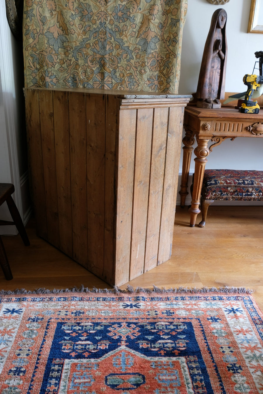 Antique pine single door pantry cupboard with tongue & groove panels