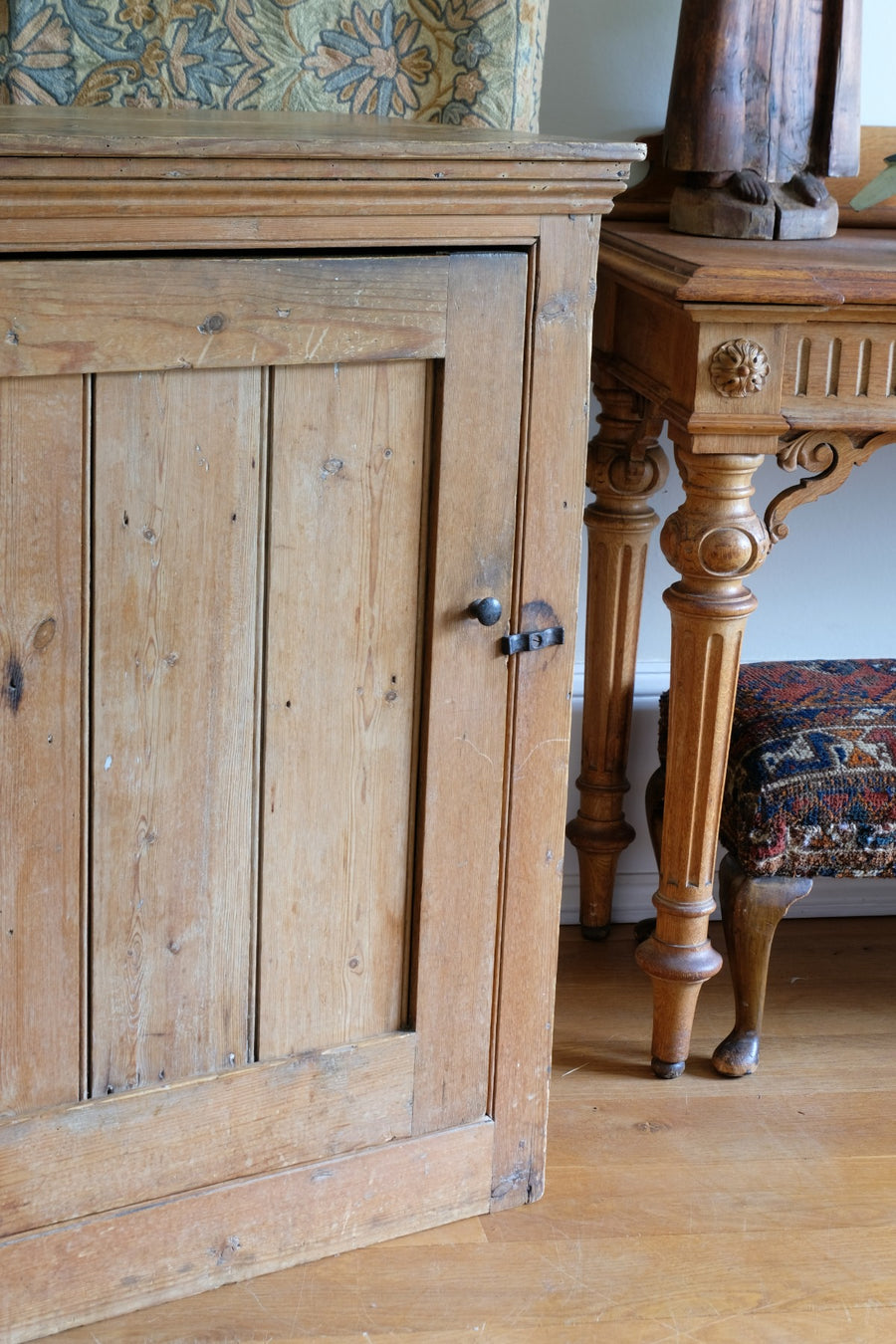 Antique pine single door pantry cupboard with tongue & groove panels