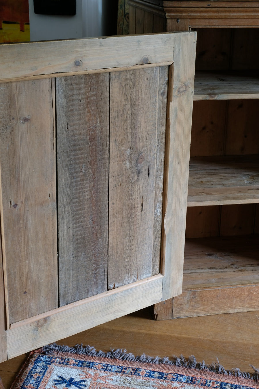 Antique pine single door pantry cupboard with tongue & groove panels