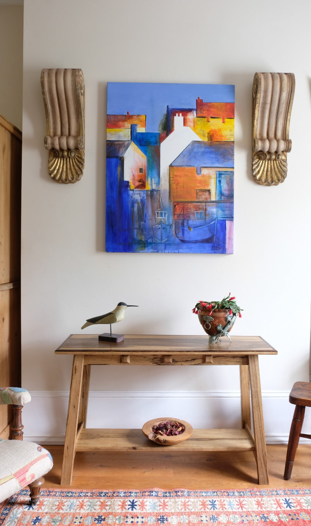 Arts & Crafts Mission style console table made with black limba