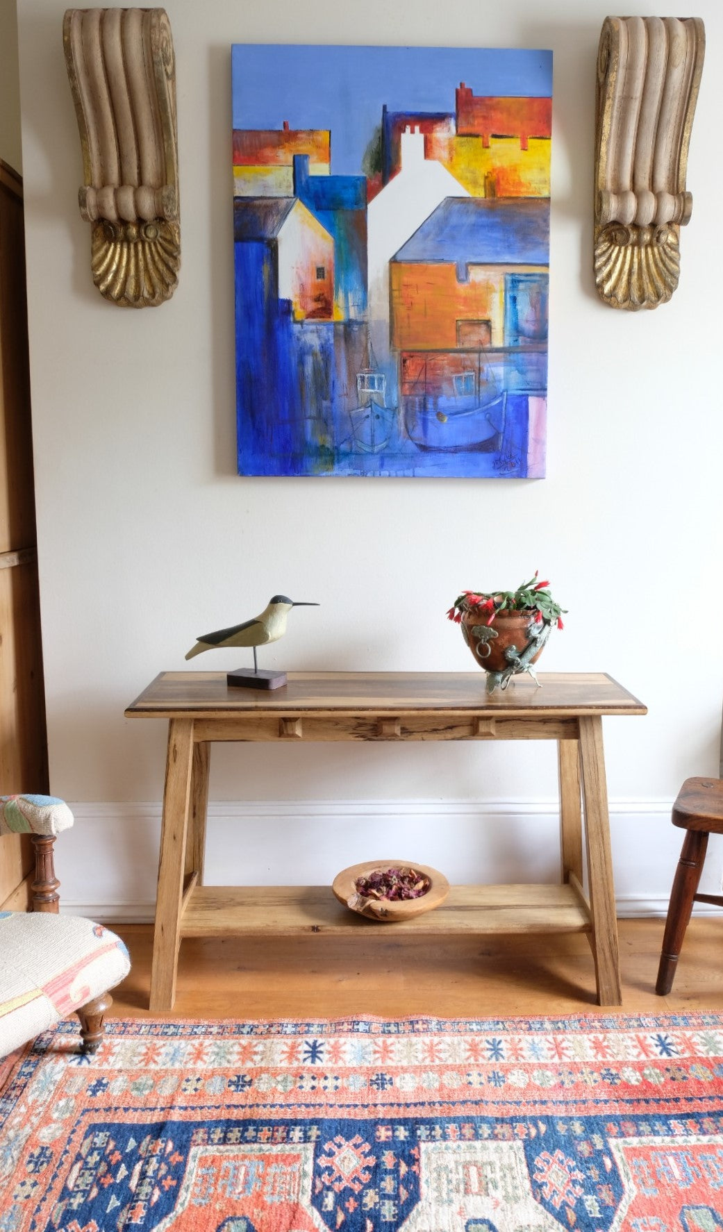 Arts & Crafts Mission style console table made with black limba