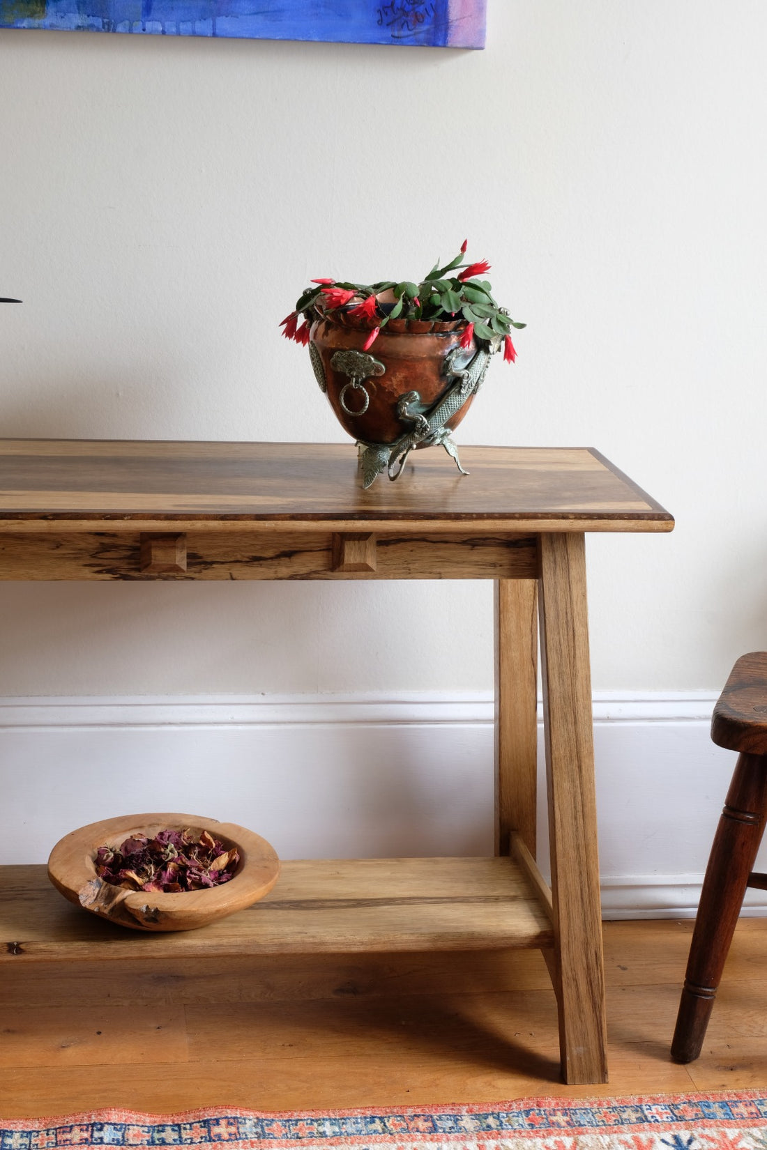 Arts & Crafts Mission style console table made with black limba
