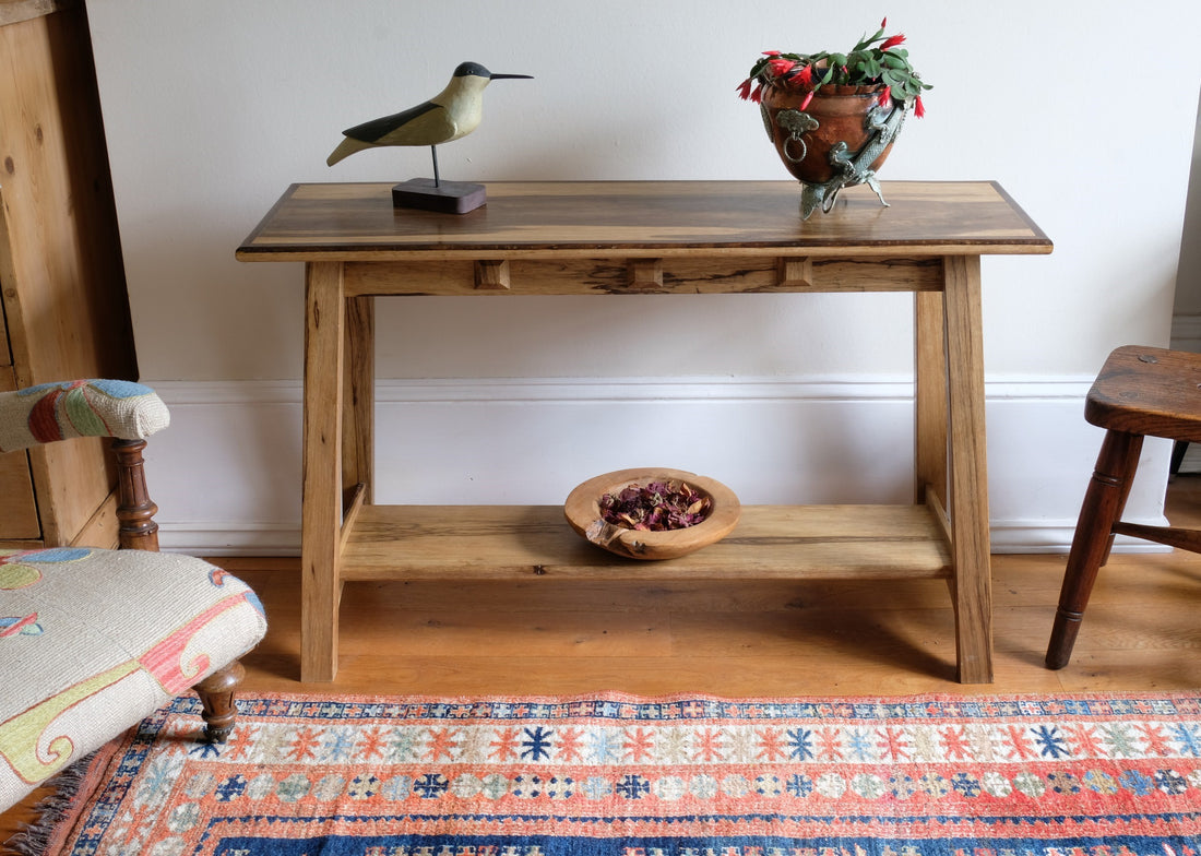 Arts & Crafts Mission style console table made with black limba