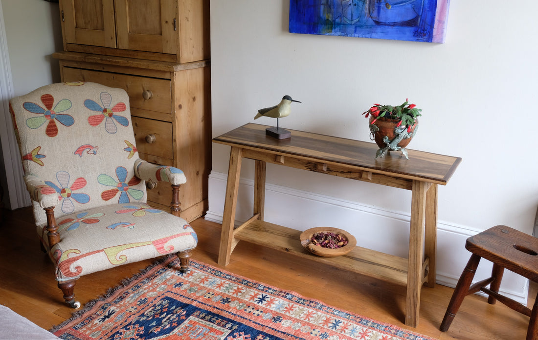 Arts & Crafts Mission style console table made with black limba