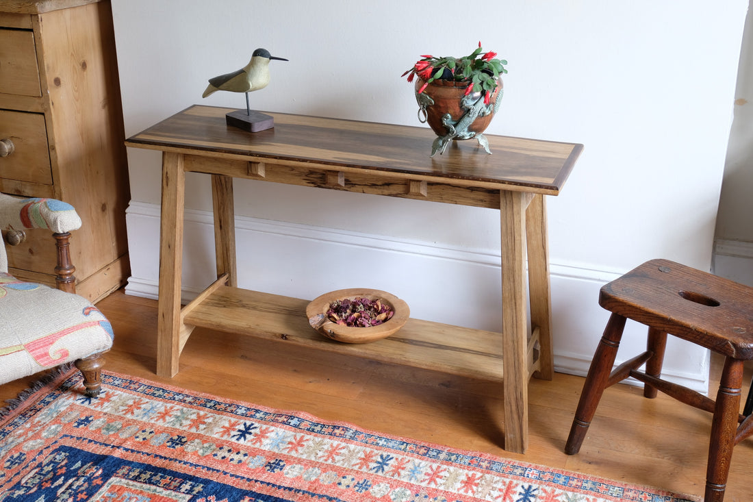 Arts & Crafts Mission style console table made with black limba