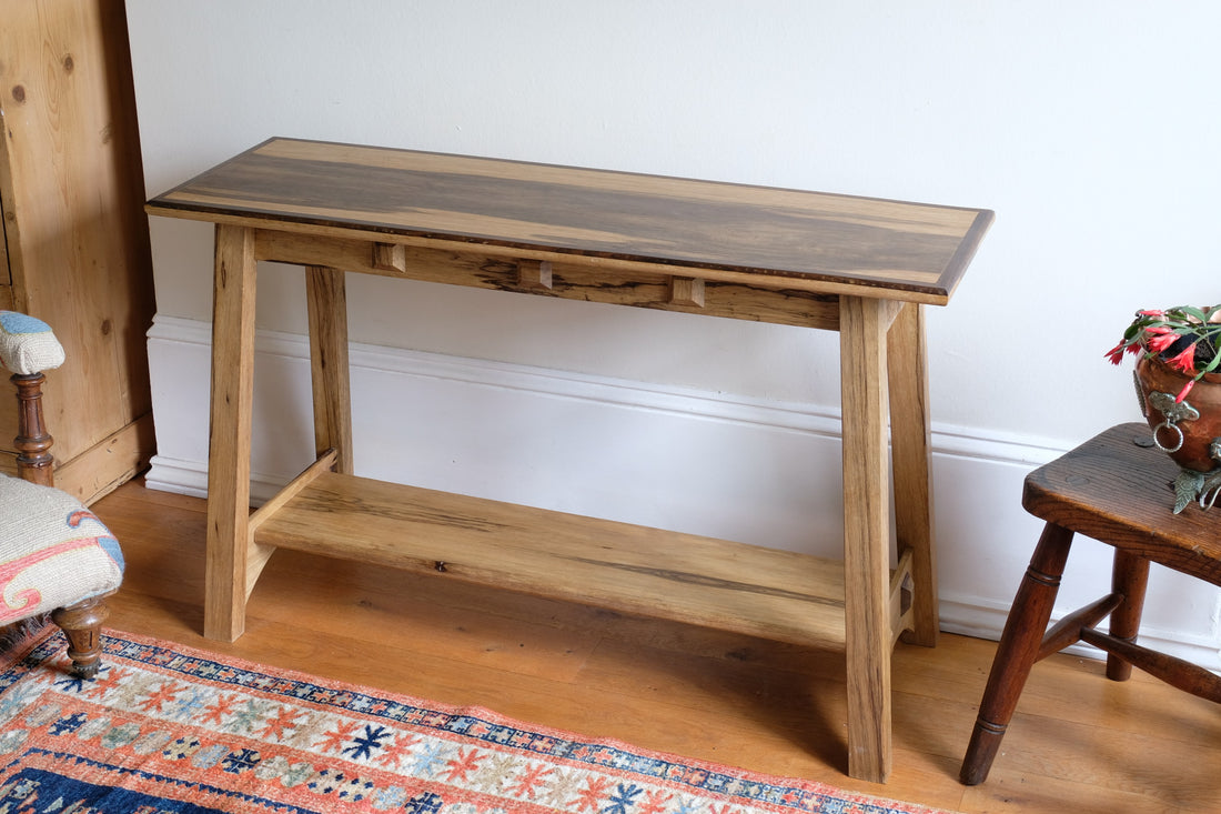 Arts & Crafts Mission style console table made with black limba