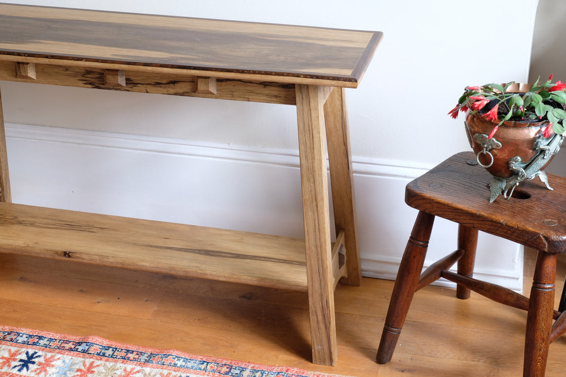 Arts & Crafts Mission style console table made with black limba