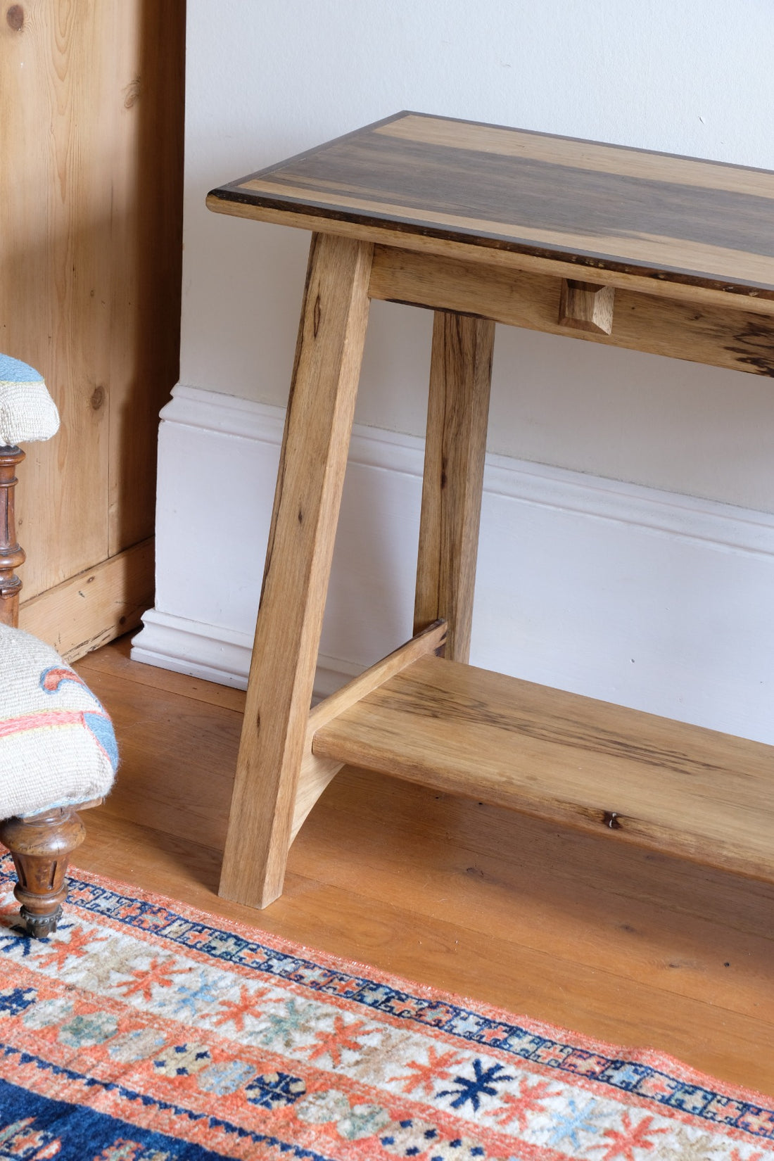 Arts & Crafts Mission style console table made with black limba