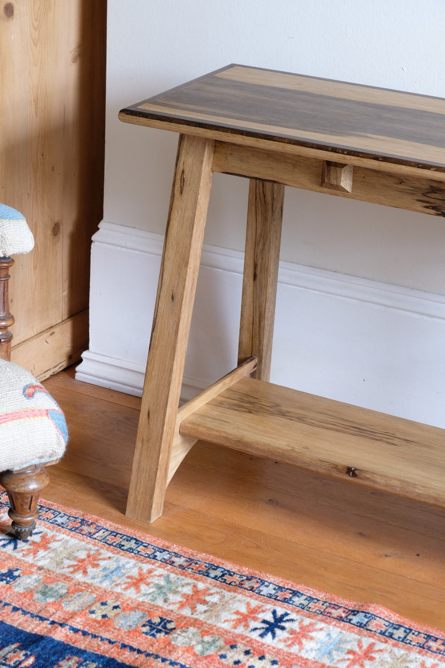 Arts & Crafts Mission style console table made with black limba