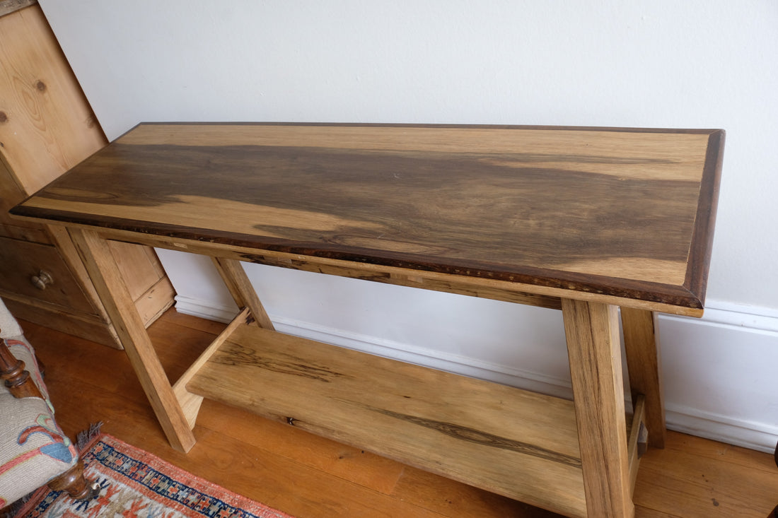 Arts & Crafts Mission style console table made with black limba