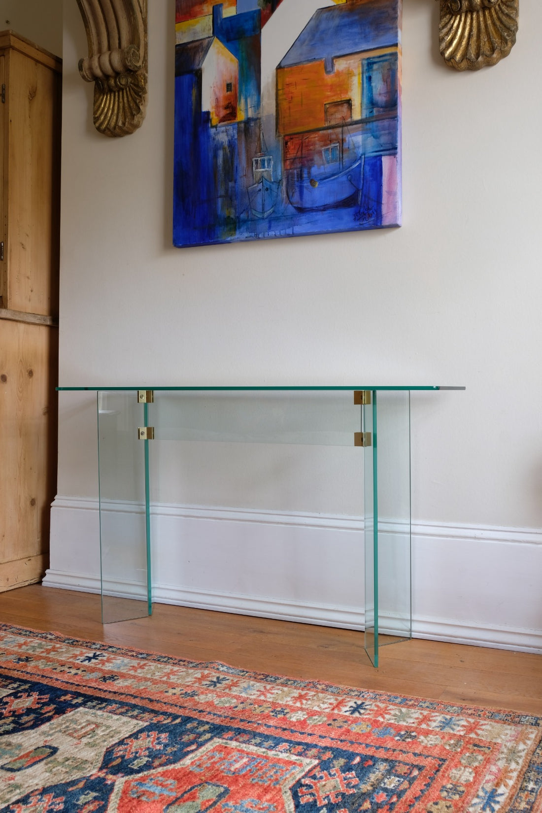 Modern glass hall table in the manner of Leon Rosen