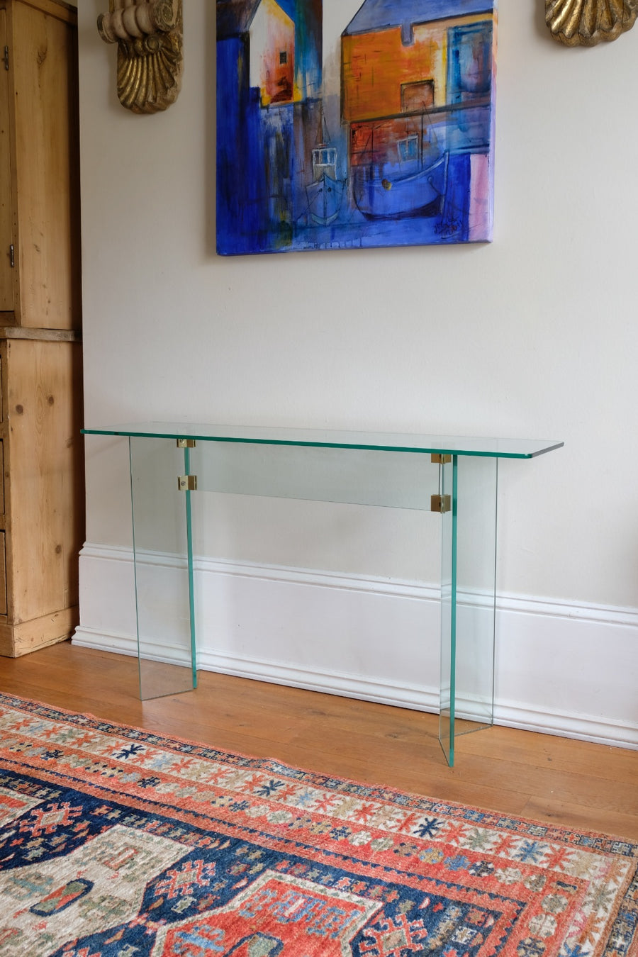 Modern glass hall table in the manner of Leon Rosen