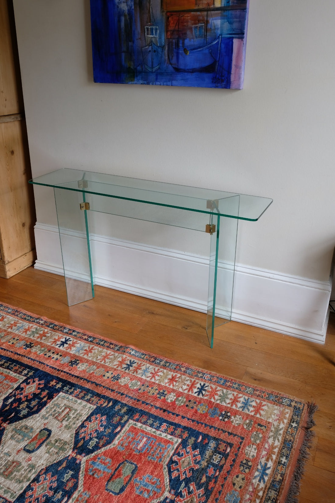 Modern glass hall table in the manner of Leon Rosen