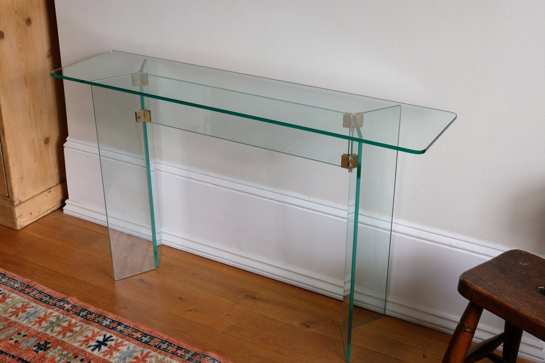 Modern glass hall table in the manner of Leon Rosen