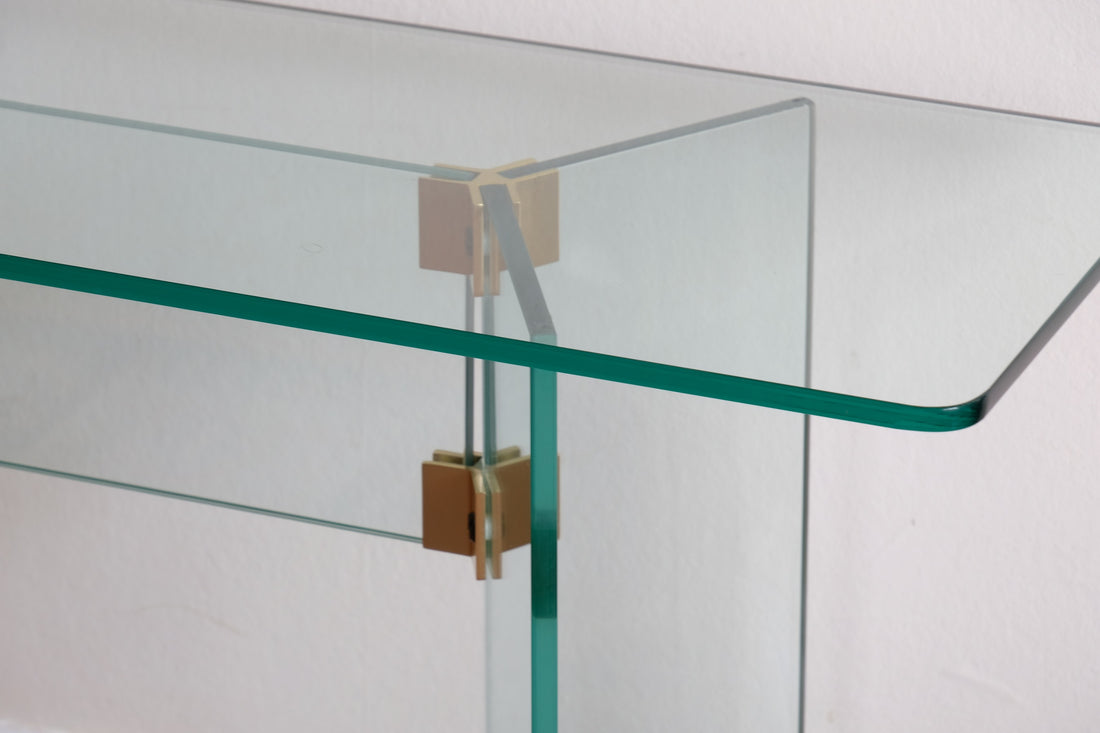 Modern glass hall table in the manner of Leon Rosen