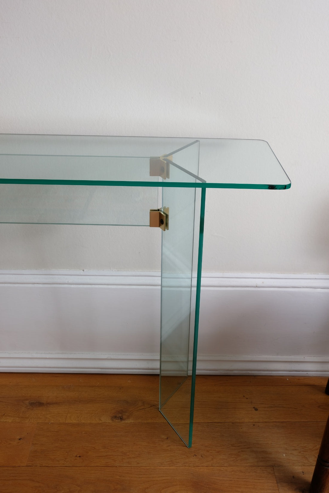 Modern glass hall table in the manner of Leon Rosen