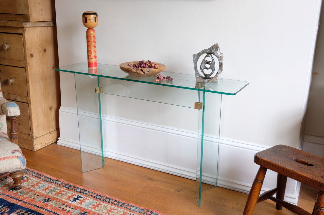 Modern glass hall table in the manner of Leon Rosen
