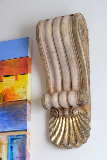 Architectural Pair Of Carved Giltwood Oak Corbels