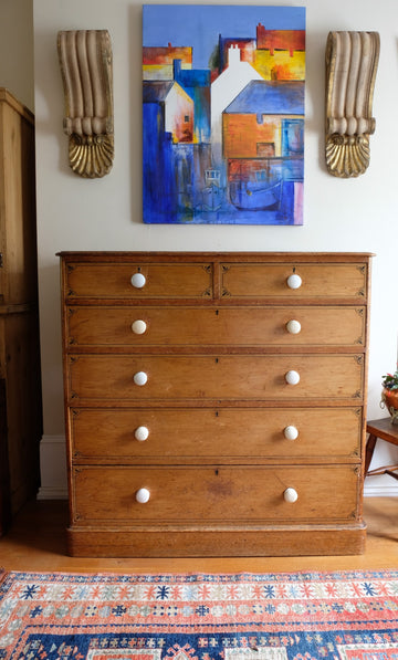 Antique painted pine chest of six drawers circa 1860