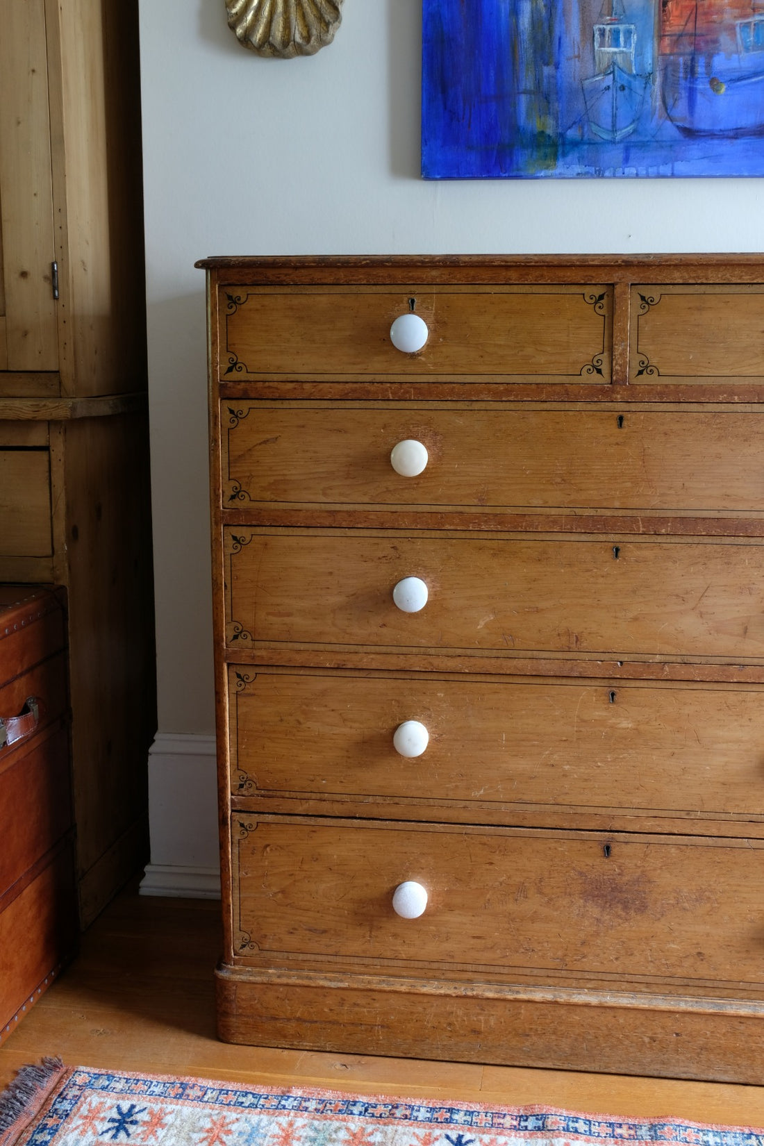 Antique painted pine chest of six drawers circa 1860