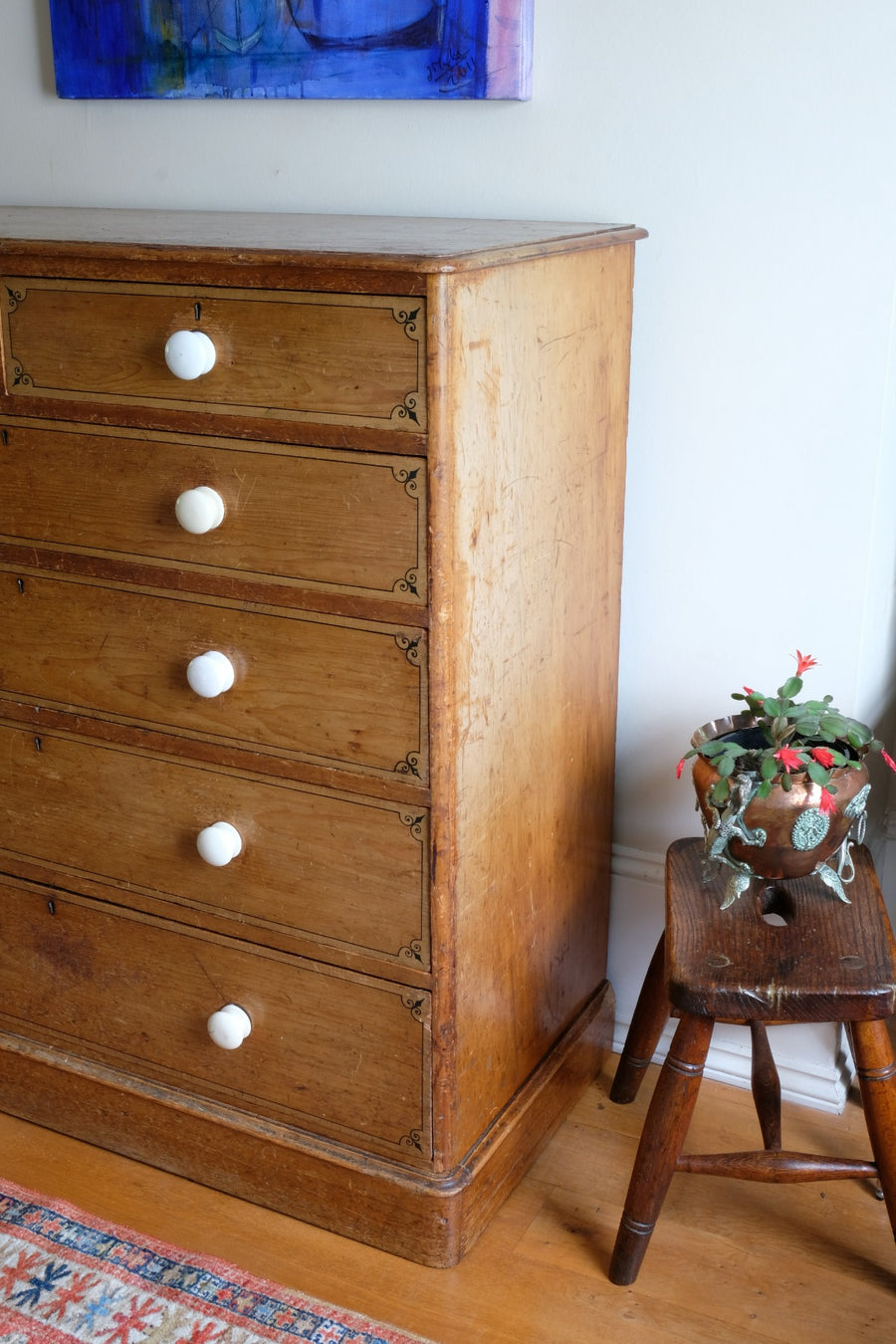 Antique painted pine chest of six drawers circa 1860
