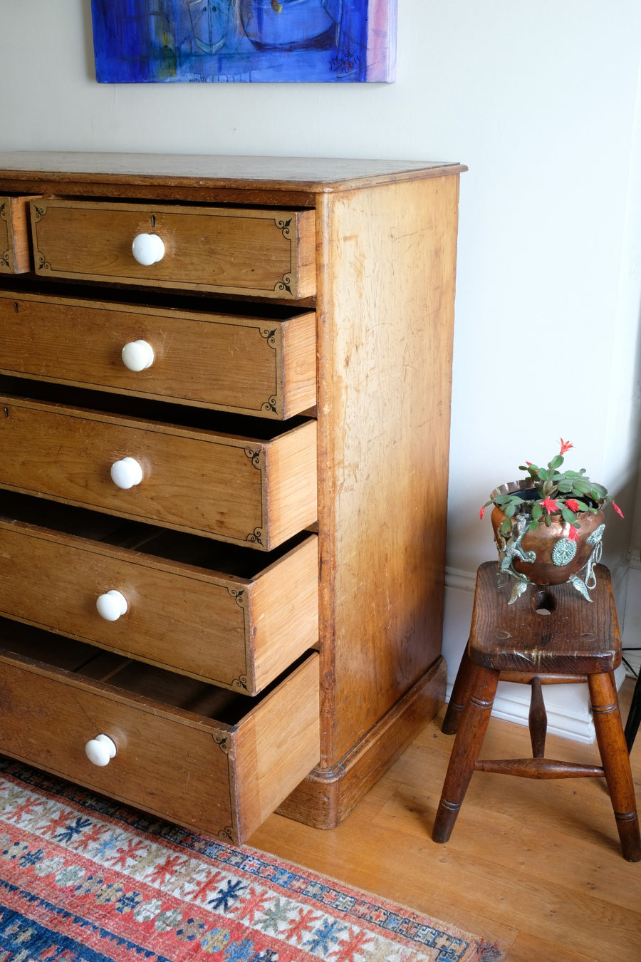 Antique painted pine chest of six drawers circa 1860