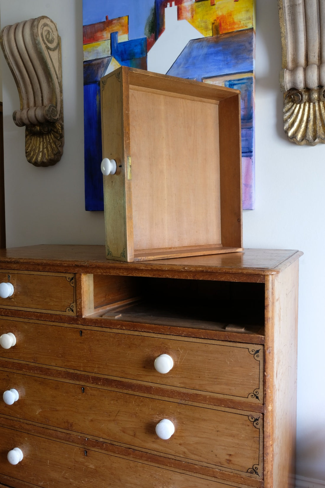 Antique painted pine chest of six drawers circa 1860