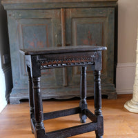 18th Century Oak Rectangular Chip Carved  Stool