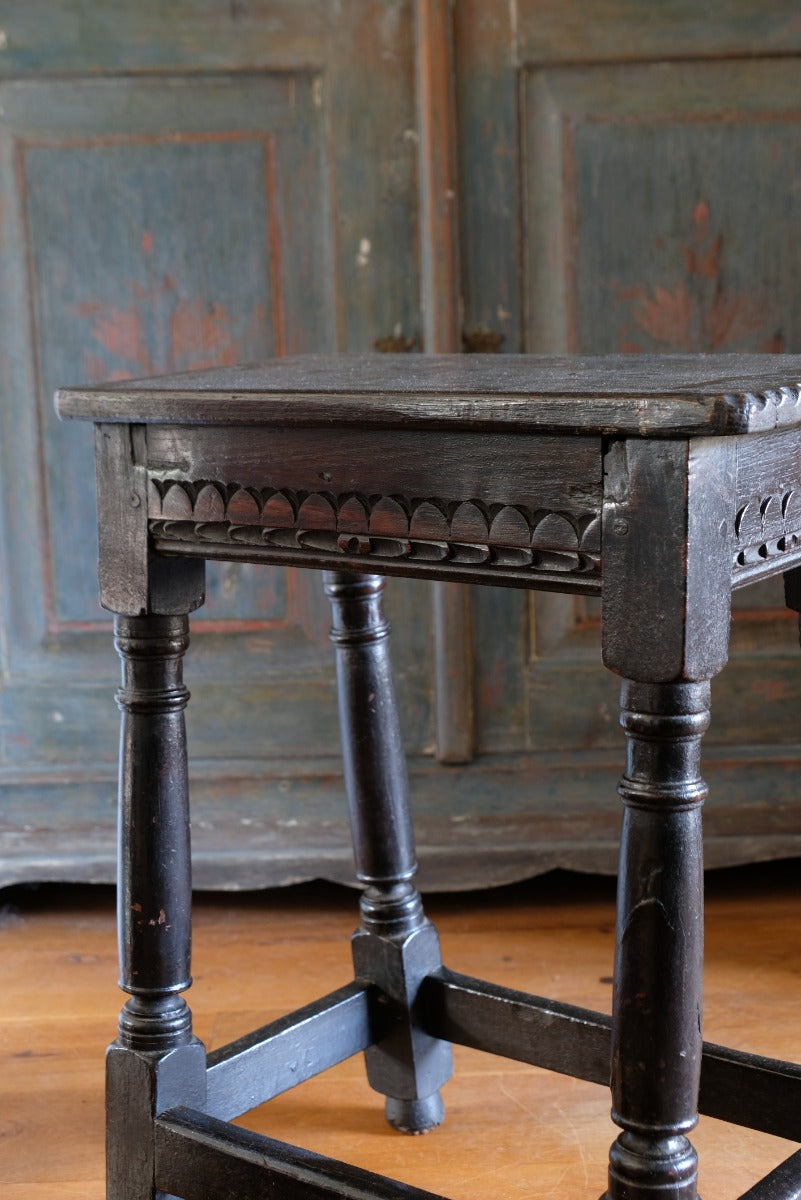 18th Century Oak Rectangular Chip Carved  Stool