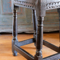 18th Century Oak Rectangular Chip Carved  Stool