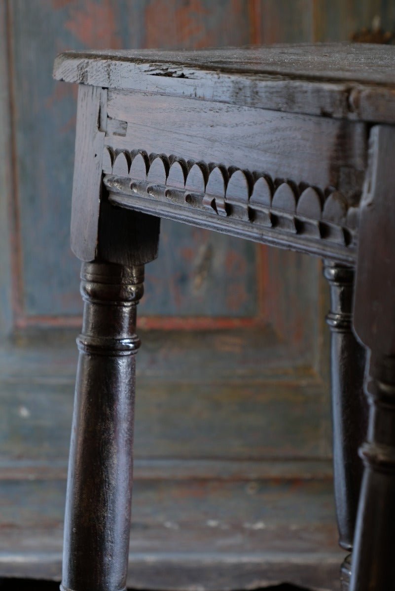 18th Century Oak Rectangular Chip Carved  Stool