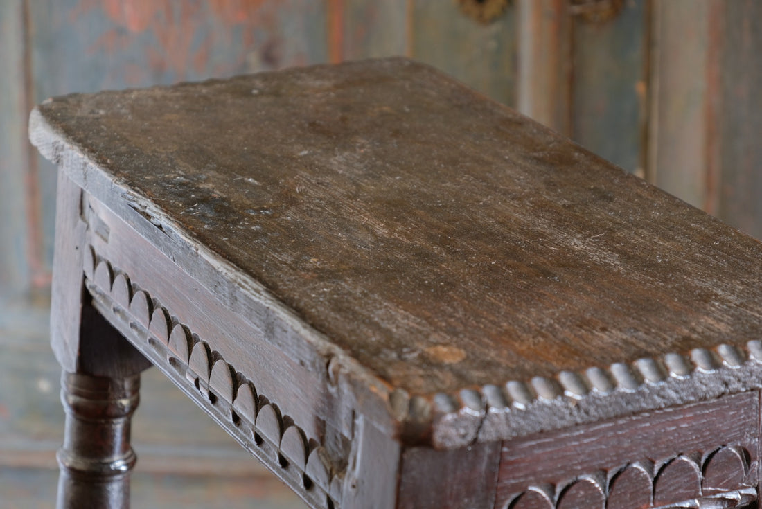 18th Century Oak Rectangular Chip Carved  Stool