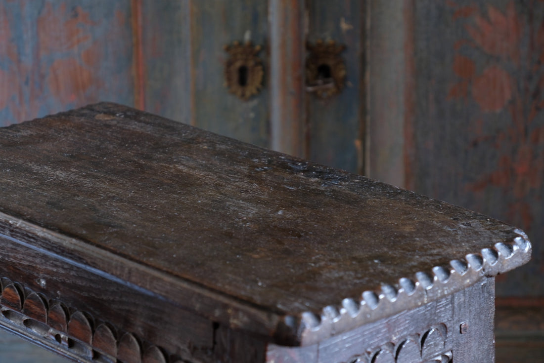 18th Century Oak Rectangular Chip Carved  Stool