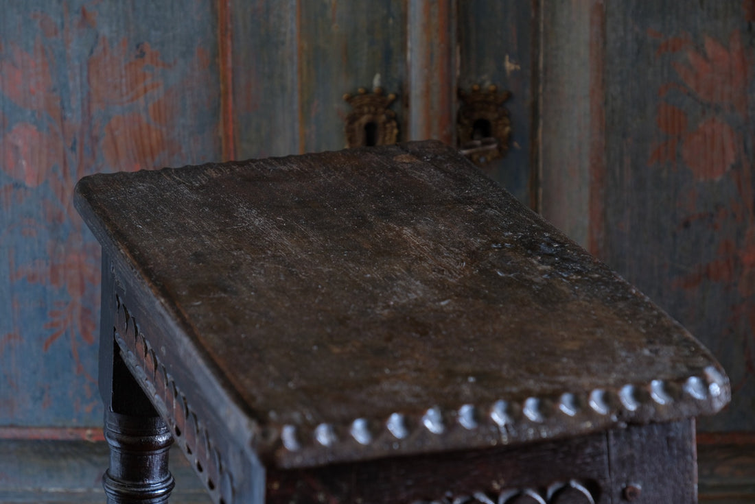 18th Century Oak Rectangular Chip Carved  Stool