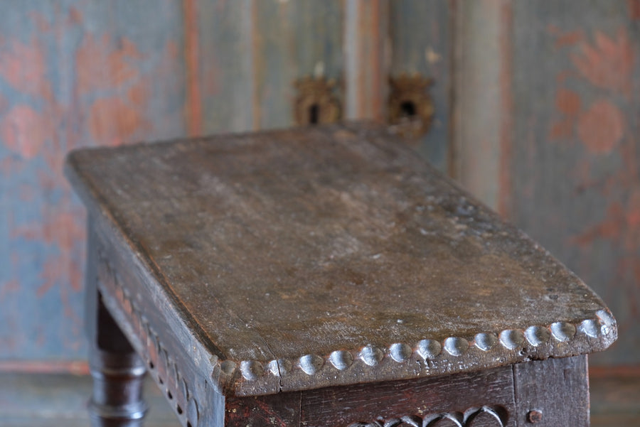 18th Century Oak Rectangular Chip Carved  Stool