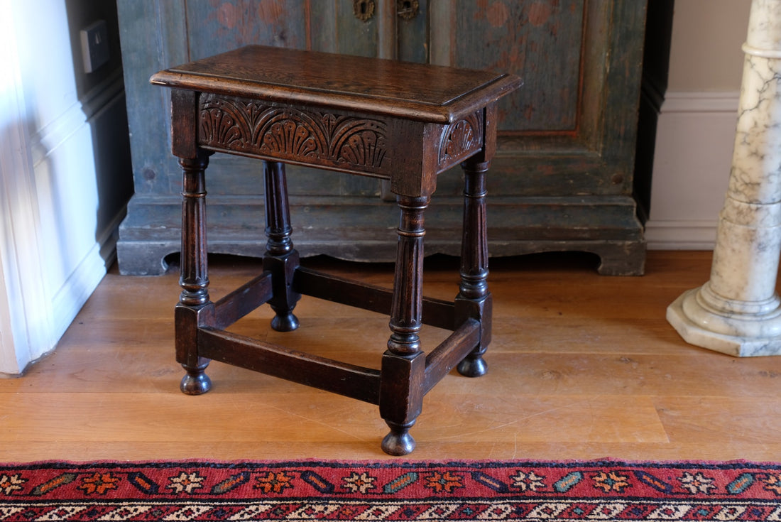 19th Century Oak Stool Sitting On Cup Feet