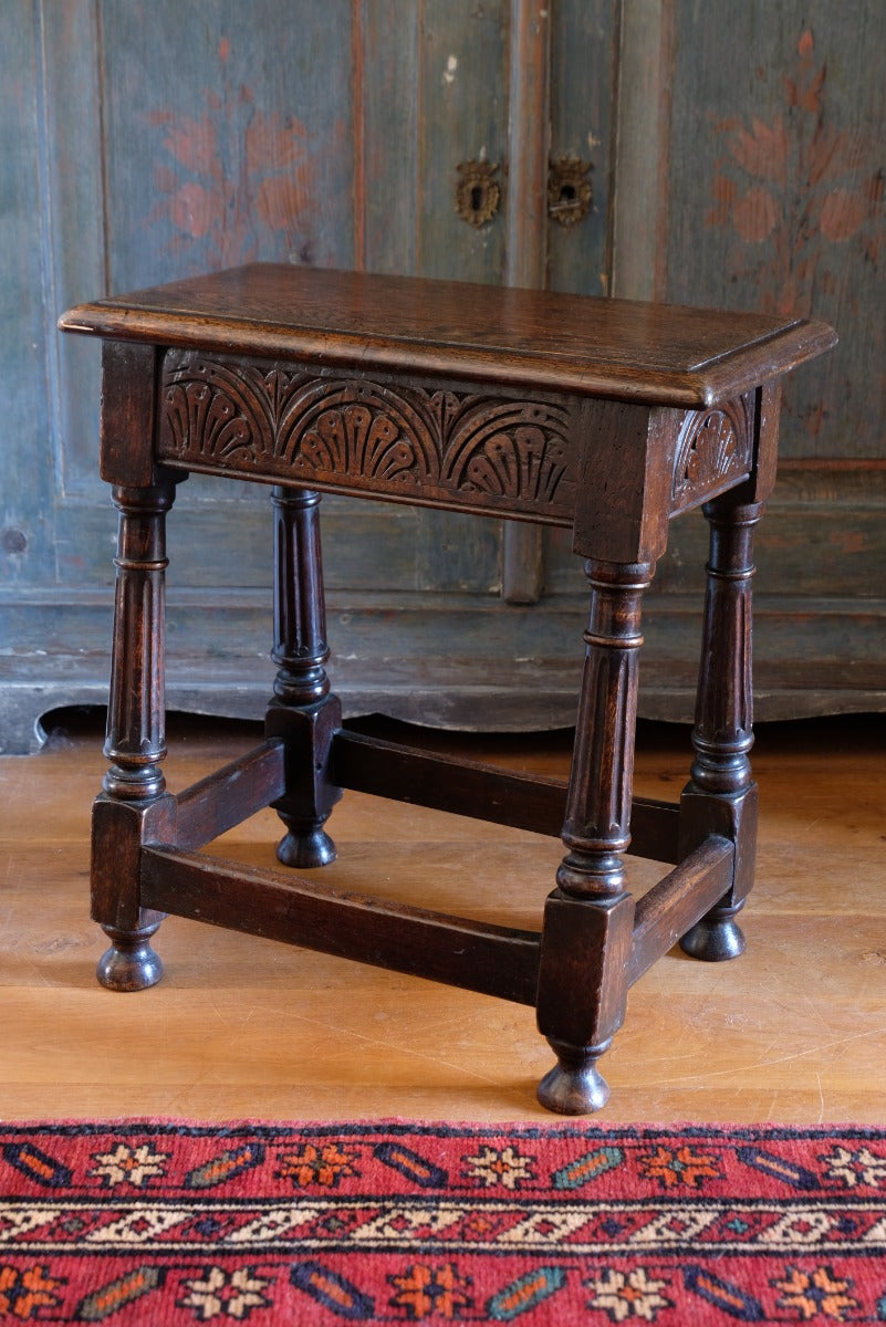 19th Century Oak Stool Sitting On Cup Feet