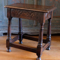 19th Century Oak Stool Sitting On Cup Feet