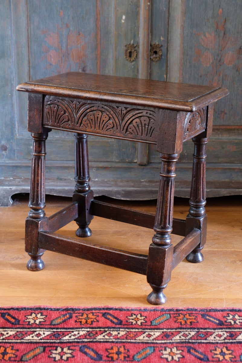 19th Century Oak Stool Sitting On Cup Feet