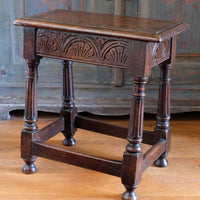 19th Century Oak Stool Sitting On Cup Feet