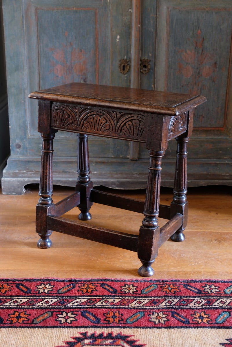 19th Century Oak Stool Sitting On Cup Feet