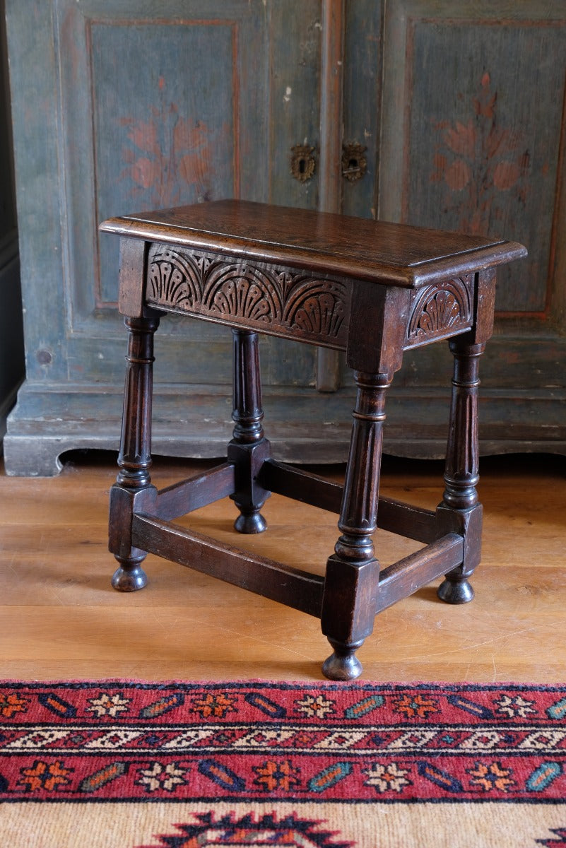 19th Century Oak Stool Sitting On Cup Feet