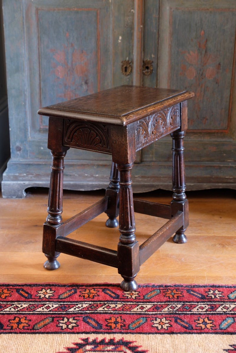 19th Century Oak Stool Sitting On Cup Feet