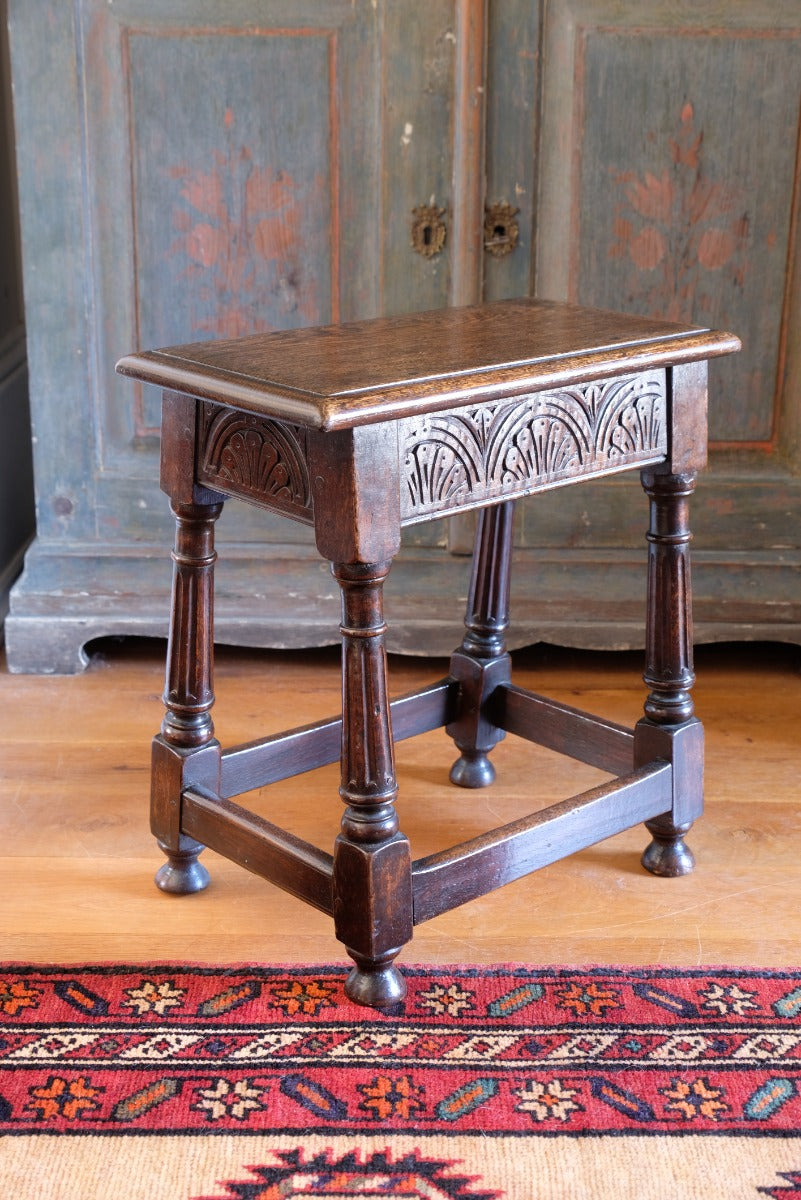 19th Century Oak Stool Sitting On Cup Feet