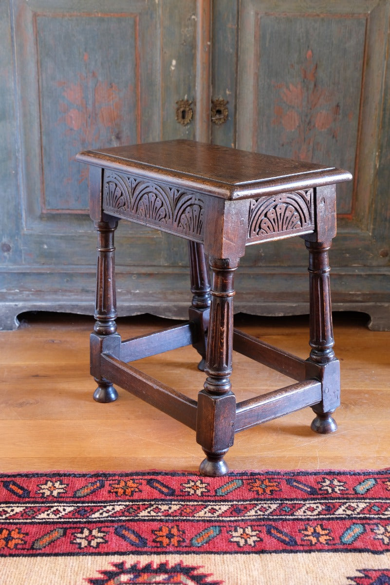 19th Century Oak Stool Sitting On Cup Feet