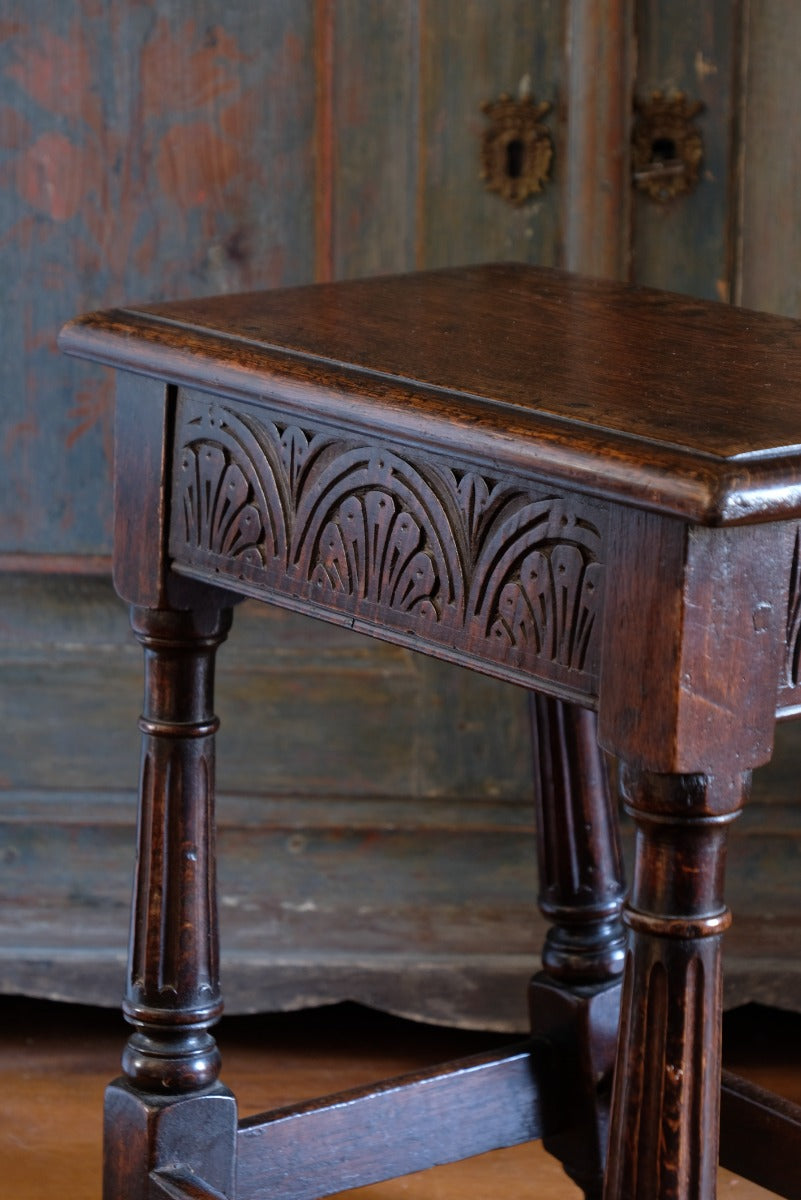 19th Century Oak Stool Sitting On Cup Feet