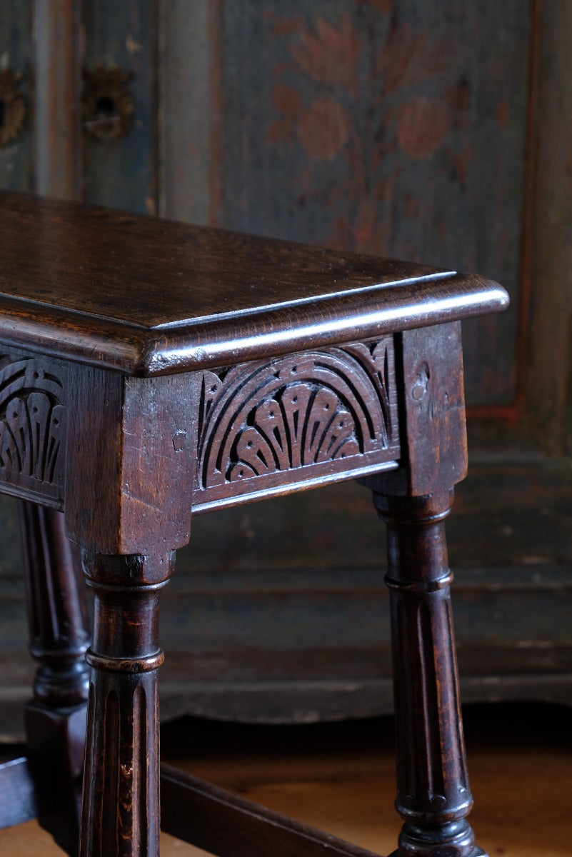 19th Century Oak Stool Sitting On Cup Feet