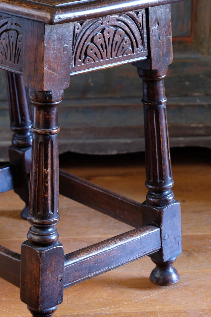 19th Century Oak Stool Sitting On Cup Feet