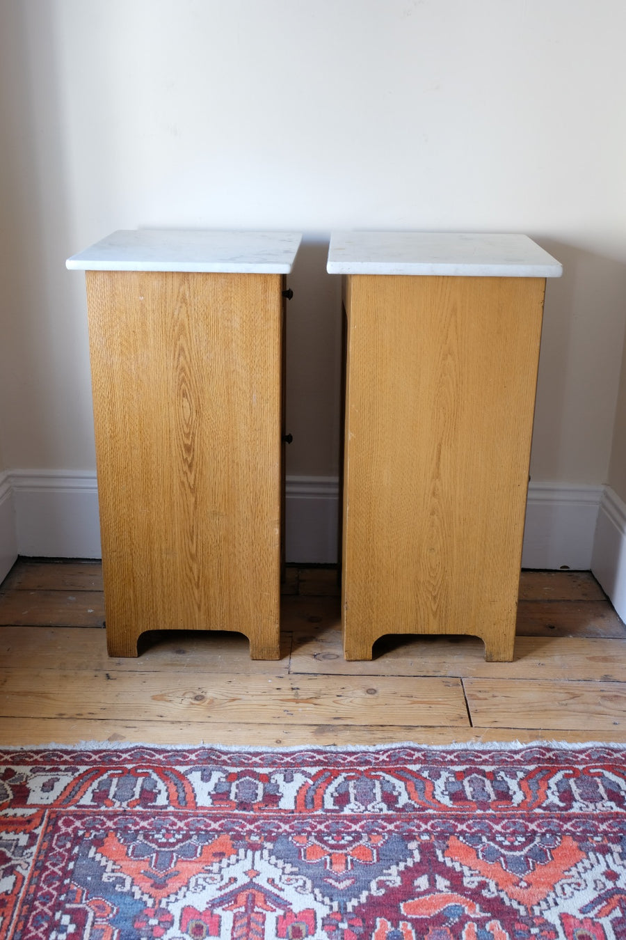 Art Nouveau Marble-Top Bedside Cabinets in Painted Oak