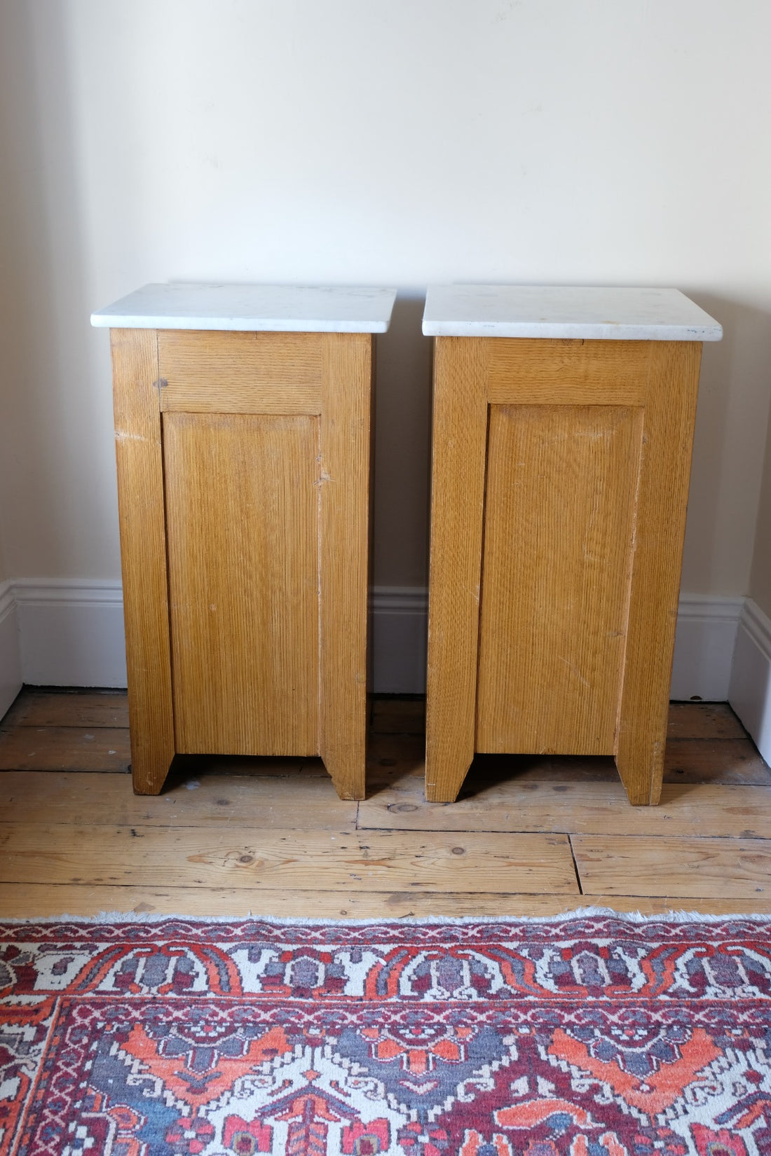 Art Nouveau Marble-Top Bedside Cabinets in Painted Oak